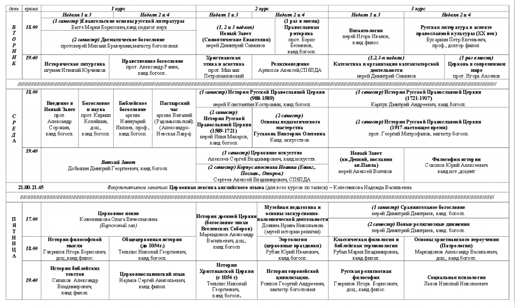 Расписание